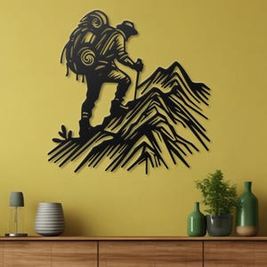 Mountain Climber Metal Wall Art, Hiking Decor, Adventure Art, Rock Climbing Sculpture, Outdoor Decor, Gift for Hiker, Nature Lover Gift