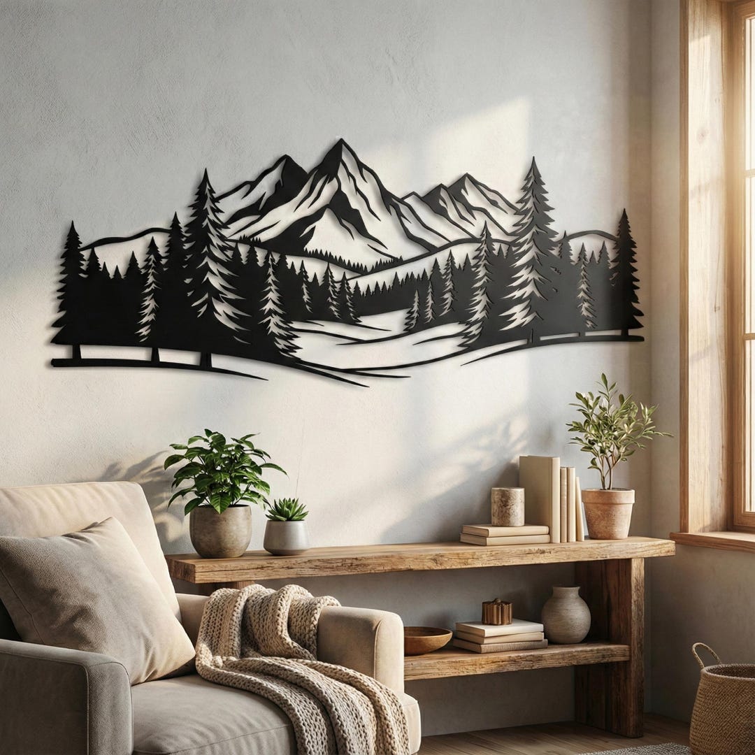 Mountain & Forest Metal Wall Art - Rustic Nature Scene Decor - Etsy