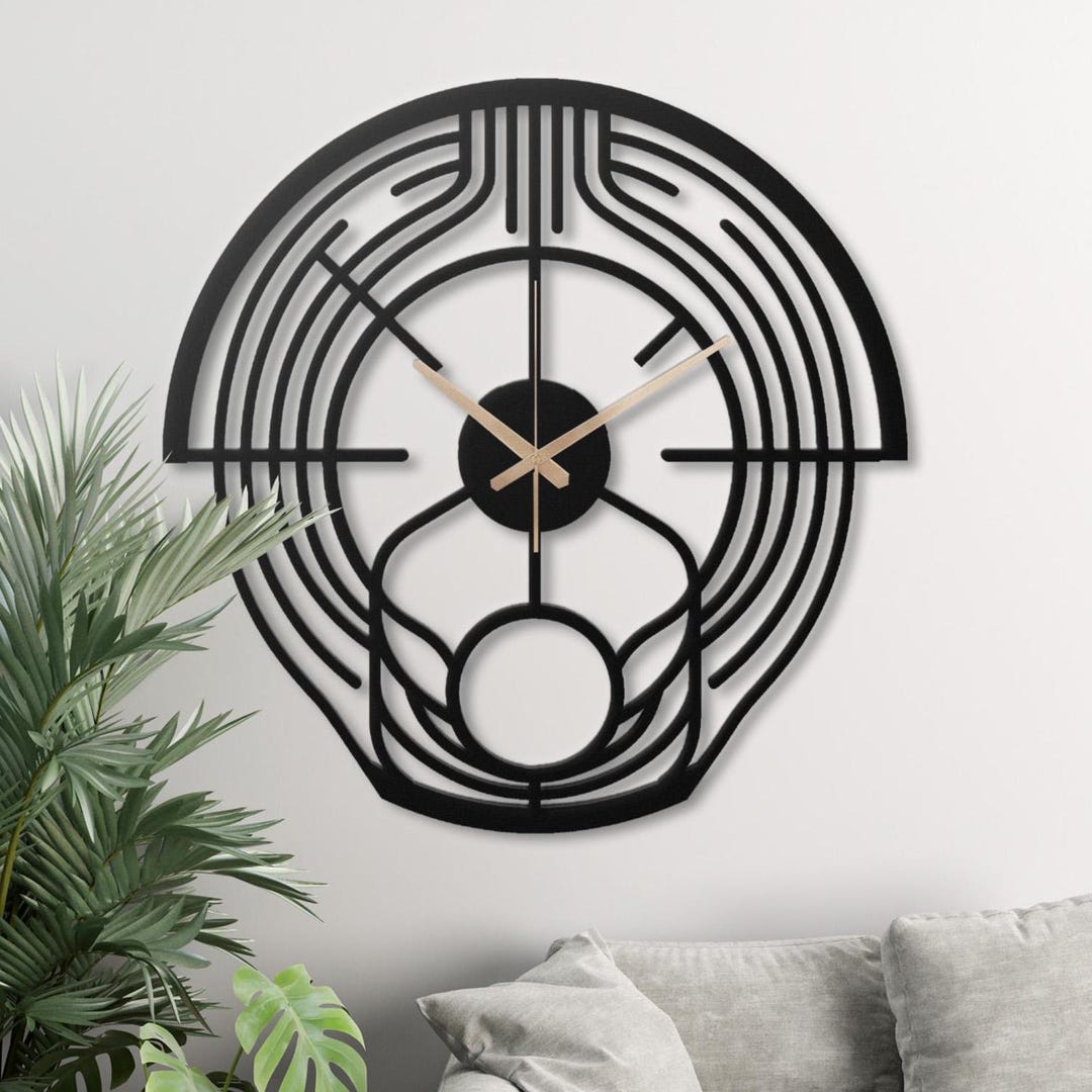 Modern Geometric Metal Wall Clock, Minimalist Black Art Decor, Unique ...