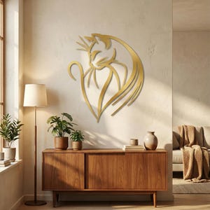Arte mural de metal con gatos, decoración moderna de pared con gatos, regalo para amantes de los gatos, adorno minimalista de pared con mascotas, decoración para sala de estar y dormitorio. imagen 6