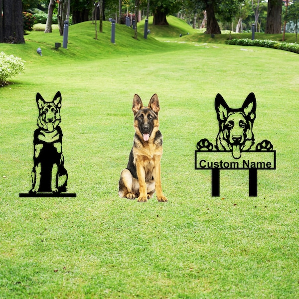 German Shepherd Custom Dog Portrait for Outdoor Garden Decor, Metal Yard Sign of Alsatian Dog, GSD Personalized Dog Memorial Gift