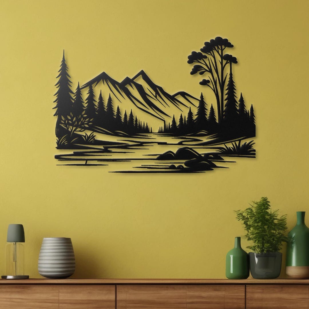Mountain & Forest Metal Wall Art, Rustic Cabin Decor - Etsy