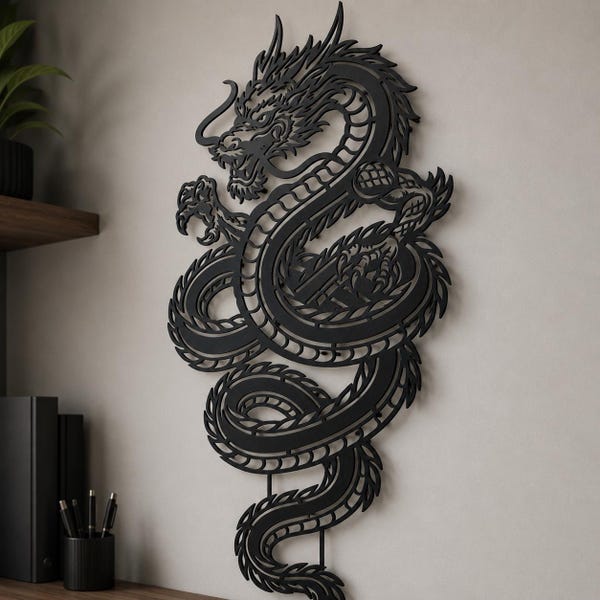 Drachen-Wandkunst aus Metall, japanische Wanddekoration aus Metall