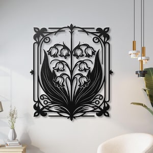 Art Nouveau Lily Metal Wall Art, Victorian Floral Wall Decor, Vintage Style Metal Wall Hanging, Antique Botanical Metal Sculpture