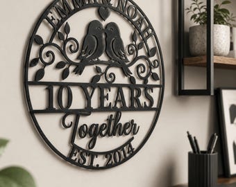 Custom Anniversary Metal Wall Sign, Personalized 10/20/25/50 Year Together Plaque, Wedding Milestone Name & Date Gift, Family Keepsake Decor