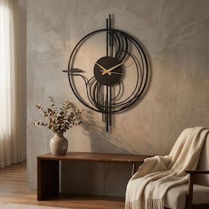 Moderne metalen wandklok kunst zwarte cirkel abstract ontwerp minimalistische grote klok woondecoratie woonkamer kantoor decoratief tijd stuk