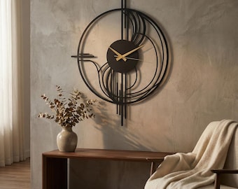 Moderne Metall Wanduhr Kunst Schwarz Kreis Abstraktes Design Minimalist Große Uhr Wohnkultur Wohnzimmer Büro Dekorative Zeit Stück