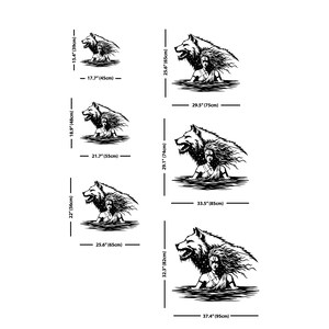 Metalen muurkunst wolf vrouw, silhouet vrouwelijke krijger, muurdecoratie wolfgeest, donkere vrouwelijke krachtkunst, moderne metalen muurdecoratie afbeelding 2