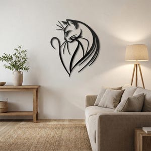 Arte mural de metal con gatos, decoración moderna de pared con gatos, regalo para amantes de los gatos, adorno minimalista de pared con mascotas, decoración para sala de estar y dormitorio. imagen 5