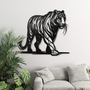 Tiger Metal Wall Art Steel Silhouette Jungle Animal Decor Wildlife Wall Hanging Safari Art Man Cave Decor Cat Lover Gift Big Cat Metal Sign