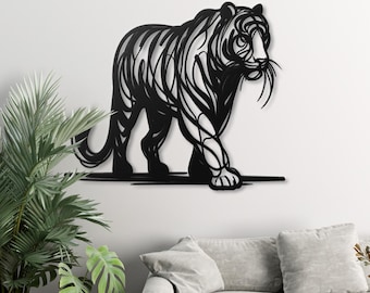 Tiger Metal Wall Art, Animal Silhouette, Wildlife Decor