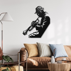 Jazz Trumpet Player Metal Wall Art, Modern Music Wall Decor, Unique Jazz Art for Living Room, Music Lover Gift, Metal Art for Home