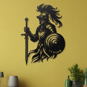 Knight in Shining Armor Metal Wall Art | Medieval Decor | Custom Sword and Shield Silhouette