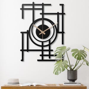 Modern Geometric Wall Clock Black Metal Art Mid Century Modern Design Minimalist Decor Bauhaus Style  Art Living Room Office Kitchen Decor