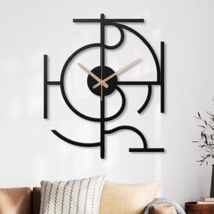 Abstract Wall Clock Black Metal Art Modern Geometric Design Silent Clock Mid Century Modern Minimalist Wall Art Living Room Office Kitchen