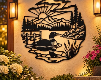 Loon Metal Wall Art, Lake House Decor, Cabin Wall Decor, Mountain Nature Art, Wildlife Metal Wall Decor, Rustic Bird Art, Outdoor Cabin Gift