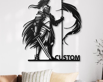 Knight Metal Wall Art, Custom Name Sign, Medieval Decor, Personalized Gift, Warrior Art, Castle Decor, Fantasy Art, Gift for Him
