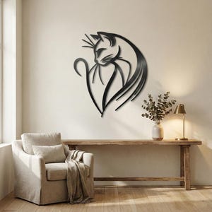 Arte mural de metal con gatos, decoración moderna de pared con gatos, regalo para amantes de los gatos, adorno minimalista de pared con mascotas, decoración para sala de estar y dormitorio. imagen 4