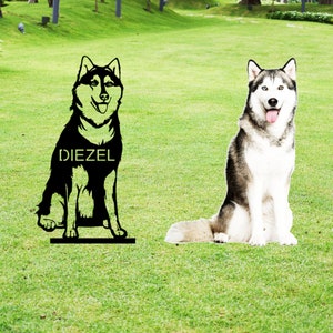 Retrato personalizado de perro husky siberiano, regalo conmemorativo para perros, decoración de metal para exteriores para arte de jardín, marcador de tumba de perro, lápidas, letrero de metal para patio