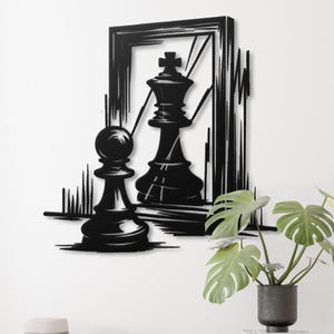 Chess Metal Wall Art, King Pawn Mirror Decor, Modern Game Room Wall Hanging, Chess Player Gift, Strategic Metal Wall Sculpture