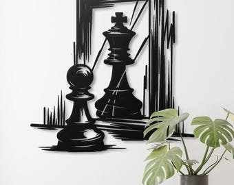 Chess Metal Wall Art, King Pawn Mirror Reflection Decor ,