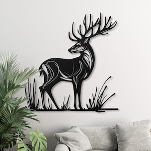 Metal Deer Wall Art, Rustic Buck Silhouette Decor, Hunting Cabin Artwork, Modern Farmhouse Gift for Nature Lovers, Unique Living Room Decor