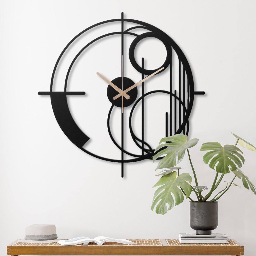 Modern Geometric Metal Wall Clock, Sculptural Design, Black Minimalist ...