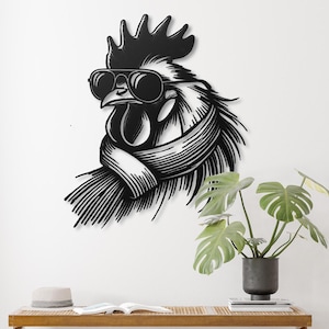 Cool Rooster Metal Wall Art, Funny Chicken Decor, Farmhouse Decor, Kitchen Art, Gift for Chicken Lovers, Rustic Home Decor, Animal Art