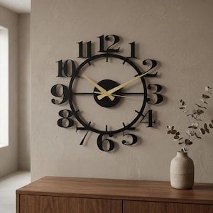 Modern Art Deco Wall Clock Black Metal Abstract Geometric Design Silent Clock Contemporary Wall Art Minimalist Home Decor Living Room Office