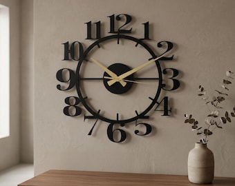 Orologio da parete moderno Art Déco in metallo nero con design geometrico astratto, silenzioso, arte contemporanea da parete, arredamento minimalista per casa, soggiorno, ufficio.