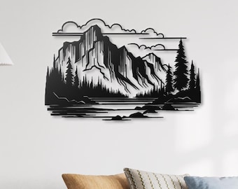 Metal Mountain Lake Wall Art: Modern Cabin Decor