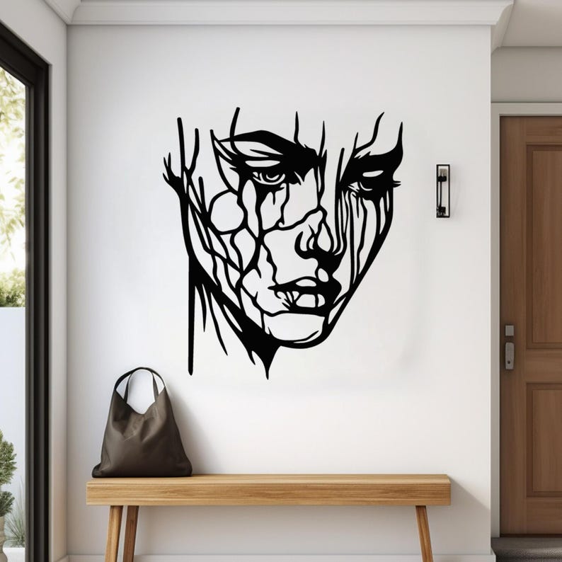 Abstraktes Gesicht Metallwandkunst, Shattered Portrait, emotionale Kunst, zeitgenössisches Dekor, moderne Wandkunst, Metallskulptur, Wandbehang Bild 1