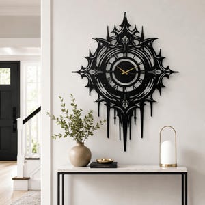 Orologio da parete gotico, decorazione da parete in metallo, cyber-sigilismo, arte neo-tribale, decorazione per la casa con vampiri, orologio da parete appuntito, decorazione per la stanza da strega Y2K, regalo
