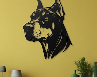 Doberman Metal Wall Art, Modern Dog Portrait, Canine Sculpture