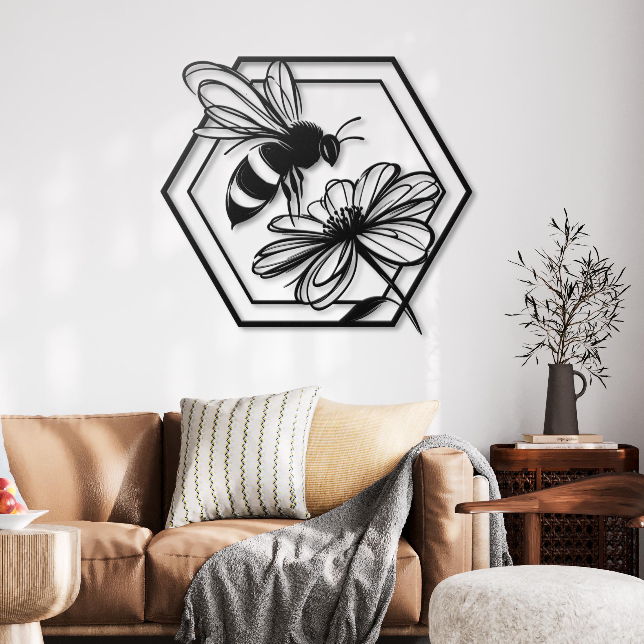 Metal Bee Wall Art, Honeycomb Flower Decor, Modern Farmhouse Gift - Etsy