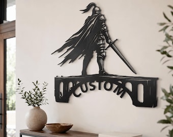 Personalized Knight Metal Wall Art, Medieval Gamer Room Decor ,