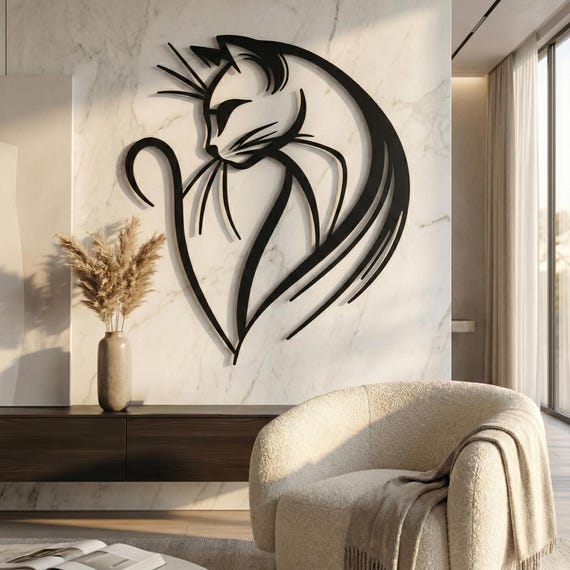 Cat Metal Wall Art, Modern Cat Wall Decor, Cat Lover Gift, Minimalist Pet Wall Hanging, Living Room Bedroom Decor
