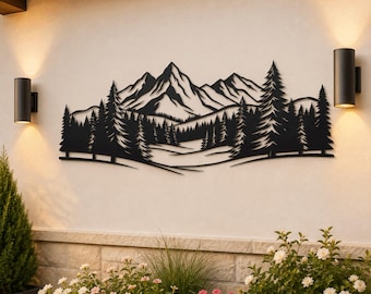 Mountain Range Metal Wall Art, Large Line Landscape Decor, Farmhouse Fireplace Accent, Unique Home Gift for Him