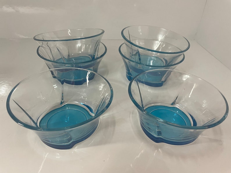 Vintage Clear Blue Glass Dessert Cups Bowls Set of 6 Etsy