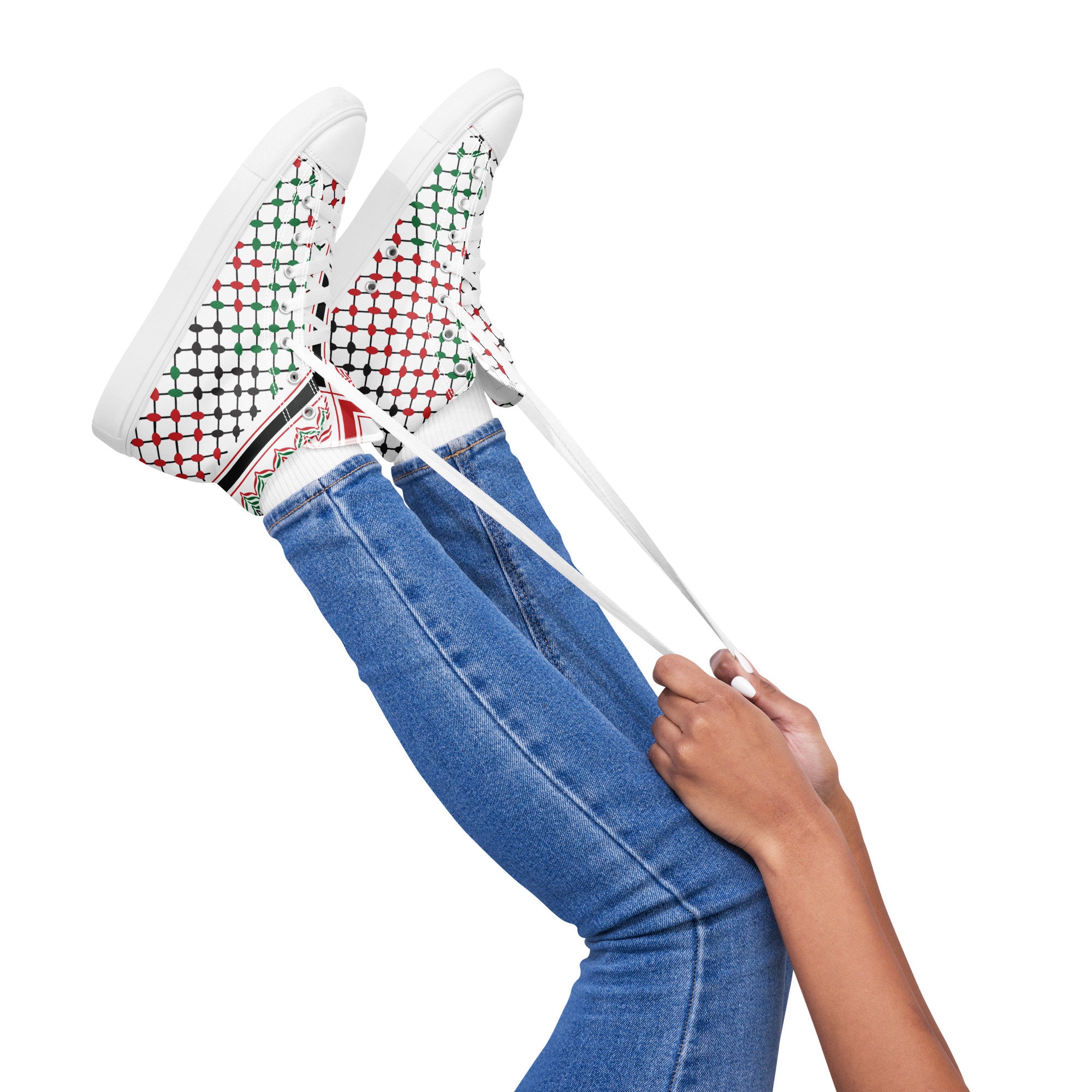 High-Top-Leinwandschuhe für Damen mit Palästina-Flagge
