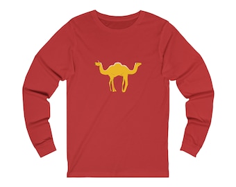 Camnicorn جميل-القرن Unisex Jersey Long Sleeve Tee Soft in Gray Red and White with Yellow Double Headed Camel Unicorn