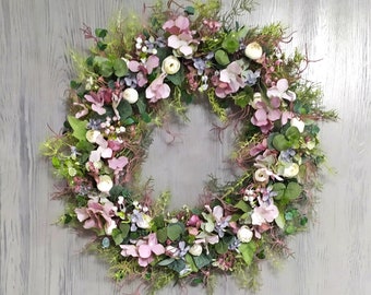 Light pink Spring wreath/white peonies wreath/artificial wreath/all round year wreath/front door wreath