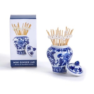 Mini Porcelain Ginger Jar with Picks Blue and White 3inch Decorative mini jars Chinoiserie