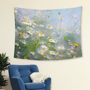 Daisy Tapestry, Monet Style Oil Painting Tapestry, Garden Tapestry, Aesthetic Art Wall, Daisy Wall Hanging, Home Living Room Decor