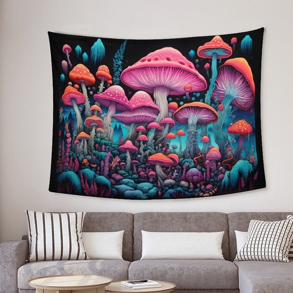 Mushroom Tapestry, Botanical Tapestry Wall Hanging, Modern Wall Tapestry, Polyester Fabric, Abstract Mushroom Landscape Wall Decor