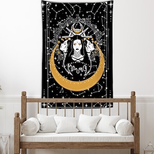 Tarot Card Wall Tapestry,Moon Tarot Tapestry,Star Constellation Tapestry,Tarot Art Wall Hanging,Gothic Wall Art,Mystical Wall Tapestry Decor