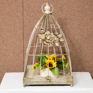 Cage à oiseaux décorative rustique en métal avec fleur en fil de fer, pièce maîtresse de table de mariage, bougeoir vintage, présentoir de plantes à fleurs