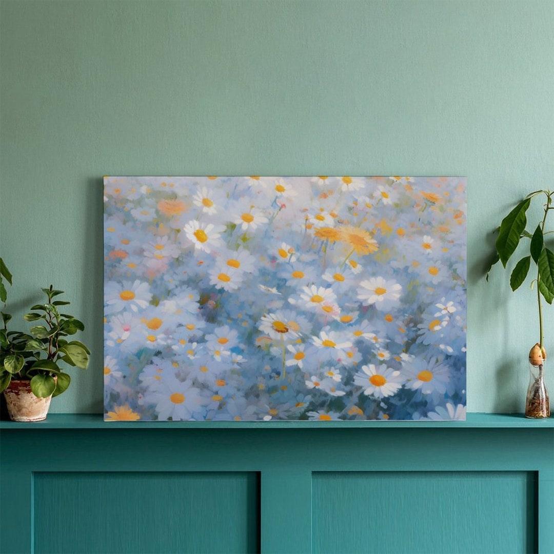 Wildflowers Canvas Wall Art Oil Painting Daisy Print White Etsy