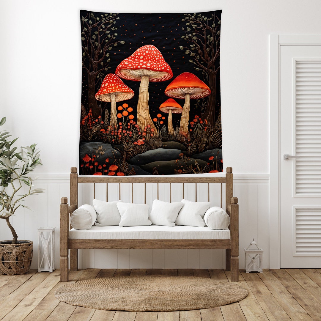 Vintage Mushroom Wall Tapestry,dark Cottagecore Tapestry,plant