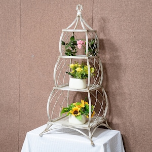 3-Tier Metal Planter Stand Distressed Vintage Flower Pot Holder Indoor Outdoor Plant Display Shelf Rustic Multipurpose Plant Organizer